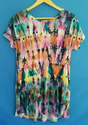 Yahada Women's Small Multicolor Tie Dye Boho Hippie Accented Stretch Knit Top • $14.35