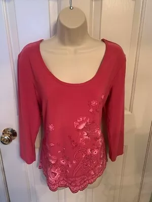 Tailor By B Moss Pink Scoop Neck Floral Print Scalloped Hem Top Size L • $14.99