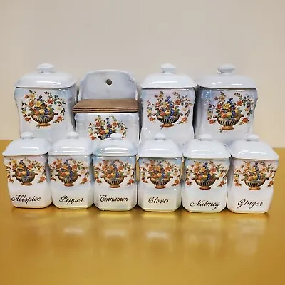 Vintage Czechoslovakia Victoria China Lustreware Fruit Flower Canister Spice Set • $199