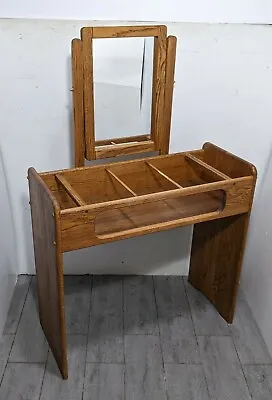 Vintage Rustic Oak Wood Vanity Dressing Desk Table With Swivel Mirror • $247.50