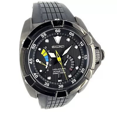 Seiko Velatura Kinetic Direct Drive Day/Date Black 43mm Watch 5D44-0AE0 • $349