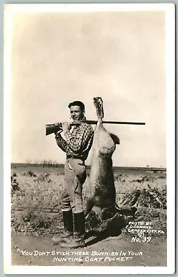 Exaggerated Jack Rabbit Vintage Real Photo Postcard Rppc Hunter • $34.99