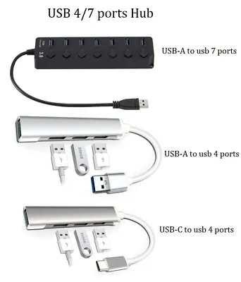 $10.95 • Buy 7/4 Port USB 3.0 USB-C Type-c Hub Individual Switches For PC Laptop IOS Macbook