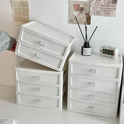 2-4 Tier Large Storage Box Office Home Desk Cosmetic Stationery Case Tidy Drawer • £9.95