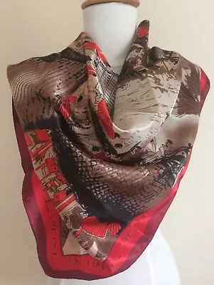 Oriental Large Square Scarf.  Village/water Side Scene. Japanese/Chinese? • £6.50