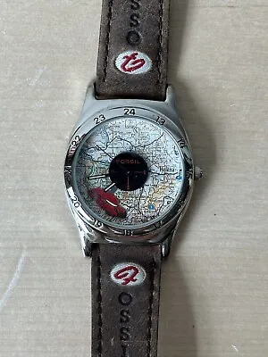 Vtg Fossil Road Trip Collection Rotating Car Map Men’s Watch 34mm JR-7610 • $150
