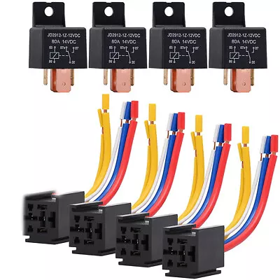 4 Pack 12V 80 Amp 5-Pin SPDT Automotive Relay With Wires & Harness Socket Set US • $25.64