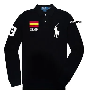 Nwt Polo Ralph Lauren Men Ls Big Pony Polo Shirt  Spain & Flag Edition  Marp$145 • $125