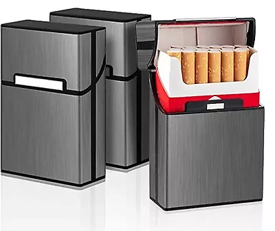 3 Pack Metal Cigarette Case Magnetic Brushed Aluminum 20 Capacity 85Mm King Size • $22.45