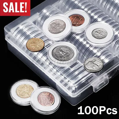 100Pcs 30mm Clear Coin Capsule Round Plastic Holder Container Storage Box Case • $12.58