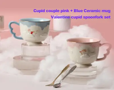 Korea Starbucks 2021 My LOVE Cupid Couple Pink Blue Mug Spoonfork SET EMS Fedex • £103.28