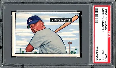1951 Bowman Mickey Mantle Yankees Rookie Card #253 RC HOF - PSA 4 (VG-Excellent) • $18273.25