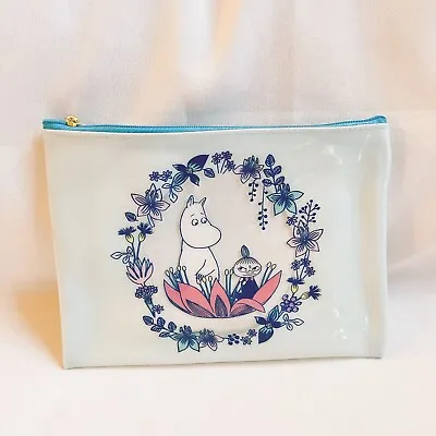 NWOT Kawaii Moomin Flat Waterproof Cosmetic Makeup Pouch / Bag Blue Large Size • $16