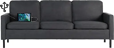 72  W Fabric 3 Seater Couch With 2 USB Comfortable Sectional Couches And Sofas  • $357.99