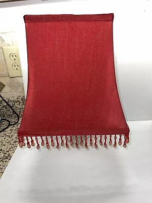 Vintage Beaded Fringe Rusty Red Fabric Square Lamp Shade  Hippie Boho Shade • $38