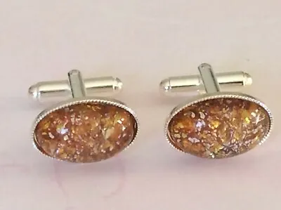 Cufflinks Vintage Rare Cabochon Amber Opal 18x13mm Plated Setting Gift Wedding  • $25.20