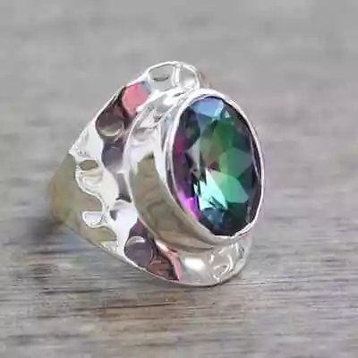 Mystic Topaz Ring 925 Sterling Silver Ring Statement Ring Adjustable Ring • $11.19