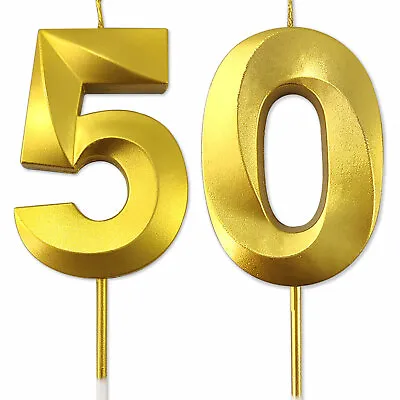 Birthday Candle Gold Number 50 BIG 13cm 50th Party Cake Decoration Anniversary • £4.95