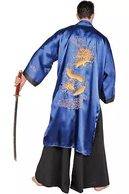 Blue Samurai Full Length Silk Robe Halloween Medieval Gothic Costume Adult Men • $36.67