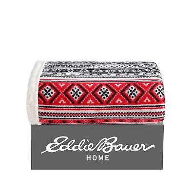 Eddie Bauer Classic Fair Isle Plush-Fleece Black Throw Blanket-50X60 • $29.99