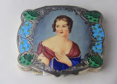 Vintage Italian 800 Silver Enamel Compact With Lady Portrait By Bonciani Renato • $575