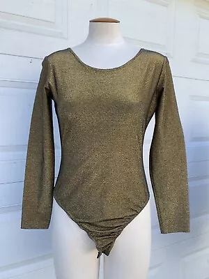 VTG Metallic Copper Gold Shiny Stretch Lycra Lurex Leotard Bodysuit Small • £33.73