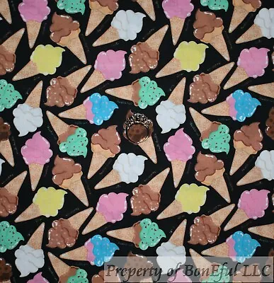 $0.65 • Buy BonEful Fabric Cotton Quilt Rainbow Snack Ice Cream Cone Birthday Party US SCRAP