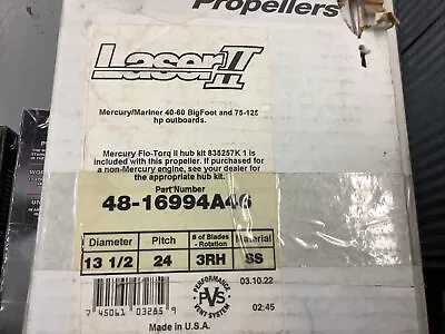 Mercury Laser 2 16994A46 13.5x24p RH New With Hub Kit • $400