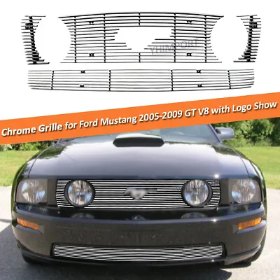 Silver Billet Grille Insert Combo Fits Ford Mustang 2005-2009 GT V8 W/ Logo Show • $119.99
