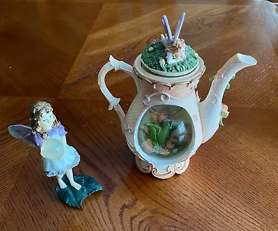 A Fairy Collection - Musical Fairy Teapot Snow Globe W/ Dezine 1996 Bubble Fig • $16.99