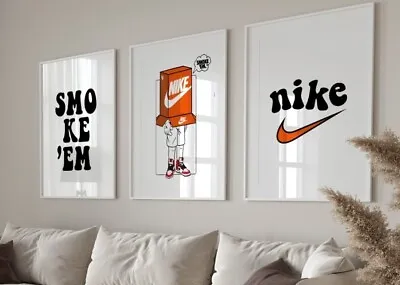 Set Of 3 Nike Orange Smoke' Em Art Pieces Canvas Wall Art Home Decor • $289.99