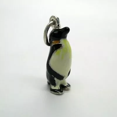 $28 • Buy Sterling Silver PENGUIN Charm For Bracelet PENDANT Hand-enameled ANIMAL Cute!