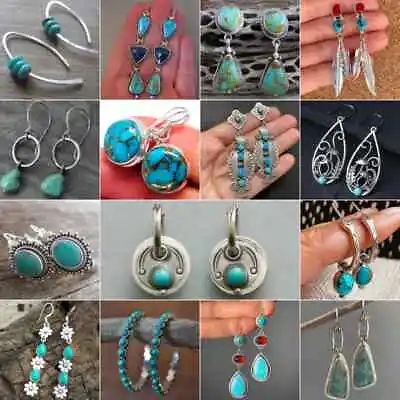 925 Silver Turquoise Ear Hook Women Earrings Wedding Dangle Drop Jewelry A Pair • $1.94