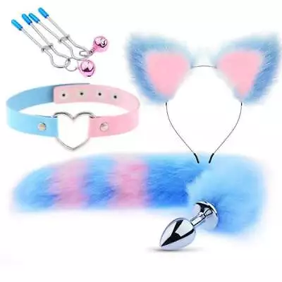 4Pcs Set Fox Butt Tail Cute Heart Collar Soft Cat Ears Headbands Cosplay Female • $10.99