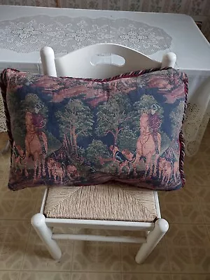 Vintage Tapestry Throw Pillow Hunting Party Forest Fox Hunting Large 23  X 15  • $22