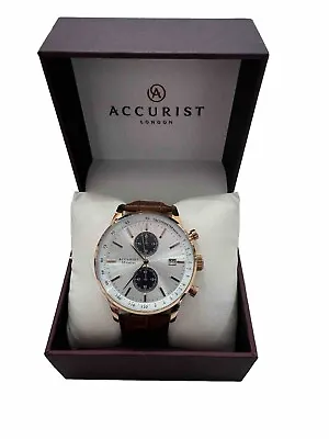 Accurist Mens Chronograph Watch With Brown Leather Strap 7227 • £60