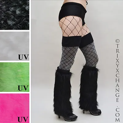 Short Fur Boot Covers Black Leg Warmers Skinny Fuzzy Fluffies Animal Costume Psy • $45