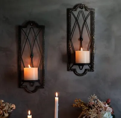 Candle Sconce Metal Black And Gold Candle Holder Rustic Home New  Wall Decor • $21.95