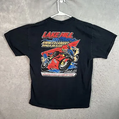Vintage 2000s Y2K Lake Hill Motors Honda Motorcycles T Shirt Adult XL Black Mens • $24.99