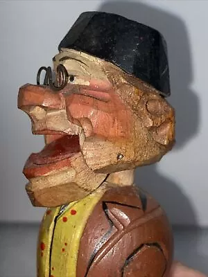 Vintage Anri Carved Wood Mechanical Bottle Stopper Laughing Man Shriners Hat ? • $29.99