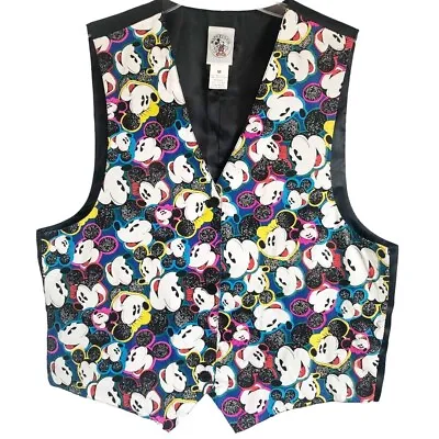 Mickey & Co. Vintage Women's Mickey Mouse Faces Button Up Black Vest Size Medium • $10.05