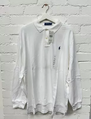 Polo Ralph Lauren Long Sleeve Solid Classic Fit Mesh Polo Shirt White XL • £0.99