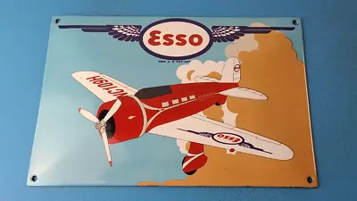 Vintage Esso Gasoline Porcelain Airplane Service Aircraft Gas Pump Plate Sign • $145.47