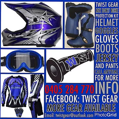 Kids Peewee Blue Mx Dirt Bike Sprock Helmet Goggle Gloves Jersey Pants Boots Kit • $499