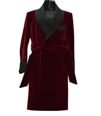 Velvet Quilted Robe For Men Vintage Smoking Evening Dressing Gown Jacket Coat • $199