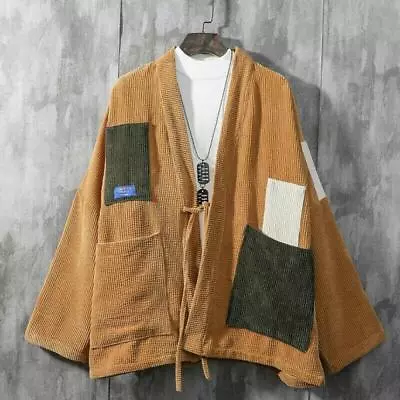 Men Corduroy Kimono Cardigan Jacket Japanese Casual Coat Patchwork Retro Tops • $41.31