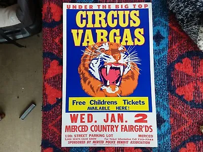 $30 • Buy Vintage Merced Country Fairgrd Circus Vargas Wall Poster Decor Advertise Tiger 