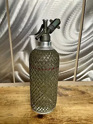 Vintage 1930s Sparklets NY Soda Siphon Seltzer Glass Wire Mesh Bar Water Bottle • $75