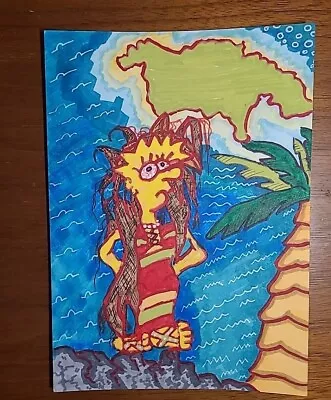 Original Painting Rastafarian Lisa SIMPSON In DREADLOCKS JAMAICA Low Brow Rasta  • £19.42