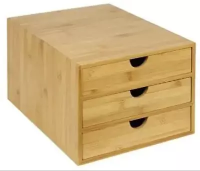 3 Tier Bamboo Wood Home Office DeskTop Drawers Tidy Stationary Storage Organiser • £19.99